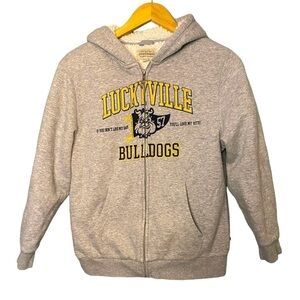 Lucky Brand Grey Graphic Fleece Full Zip Hoodie Sweatshirt Boy's Size L (14/16)